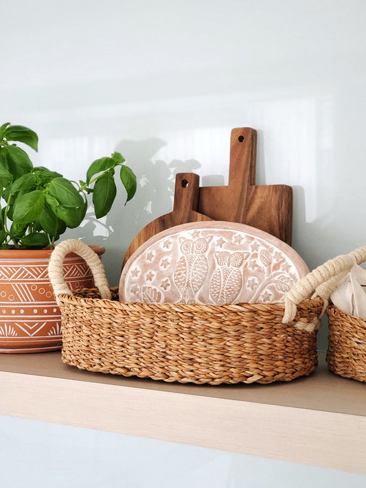 Oval Bread Warmer & Seagrass Basket - Owl
