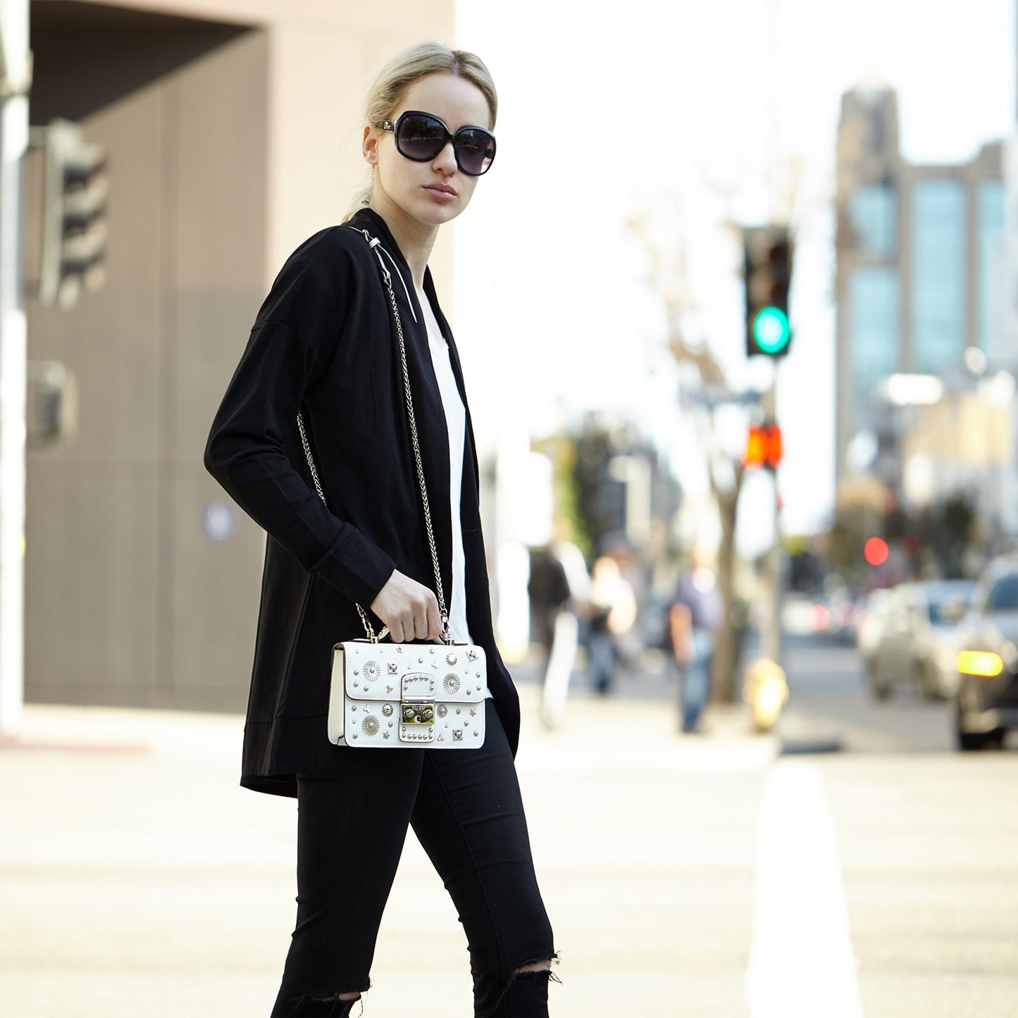 The Hollywood Leather Crossbody Bag In White