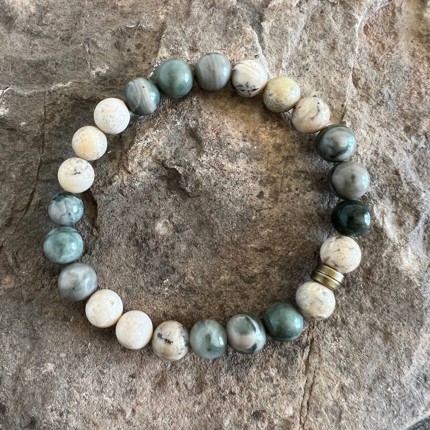 Green Line Jasper and White African Opal Stone Bracelet